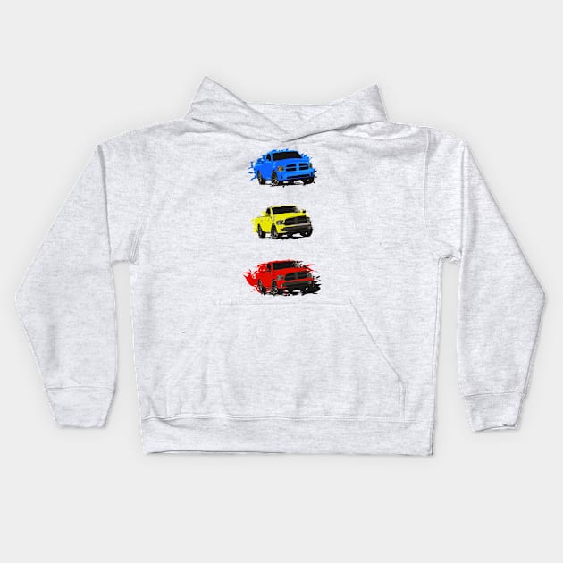 RAM single cab pickup 4th generation collection (blue, yellow, red colors) Kids Hoodie by mfz